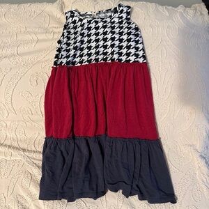 Black and White Houndstooth Dress with Red and Navy Tiers